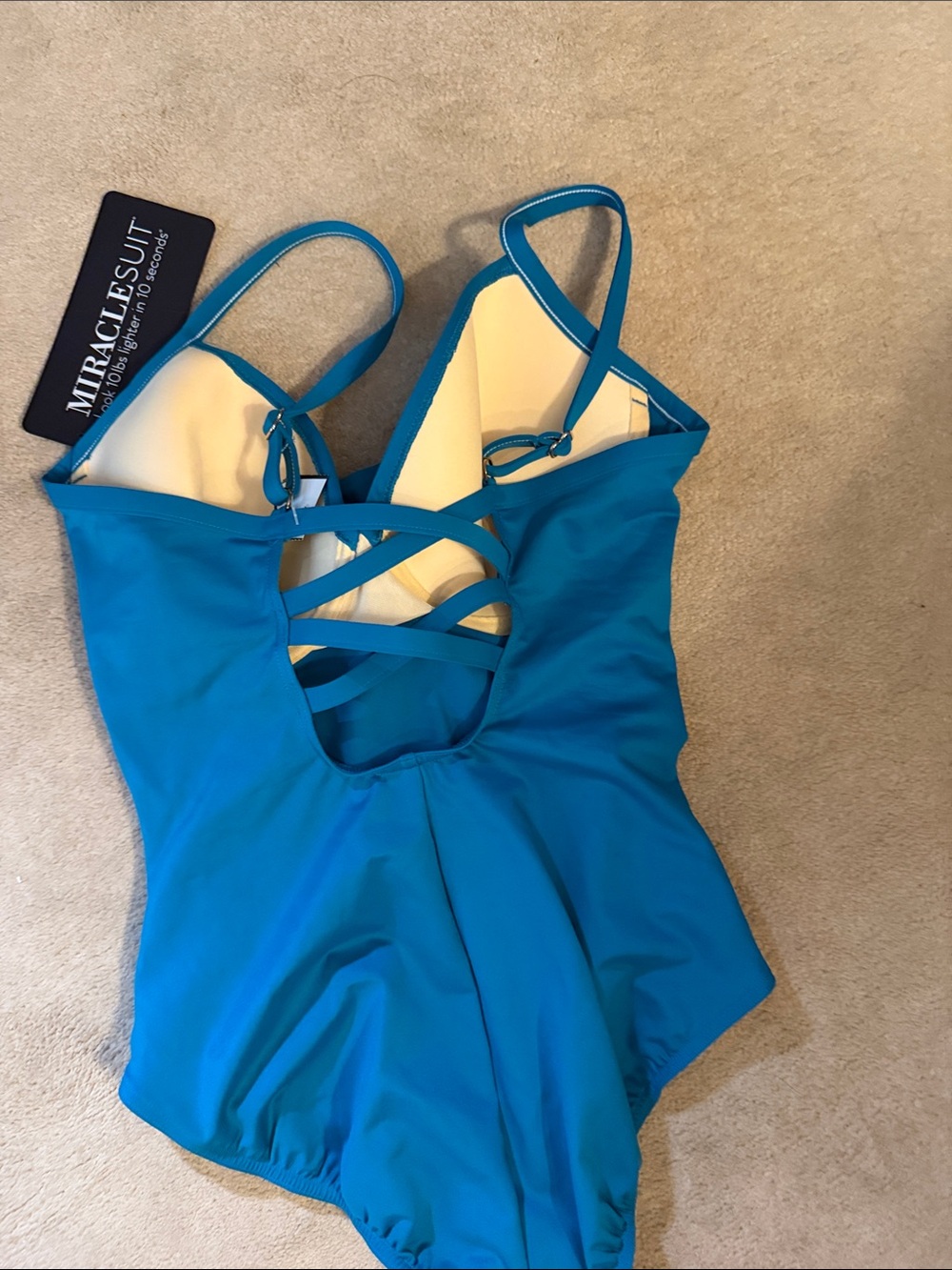 Miraclesuit Teal Blue Ruched Crossover Swim One-Piece. You will look 10lbs less - Picture 7 of 9